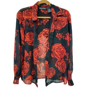 VINTAGE X Y2K Rose Sheer Impressions Women's Medium Blouse